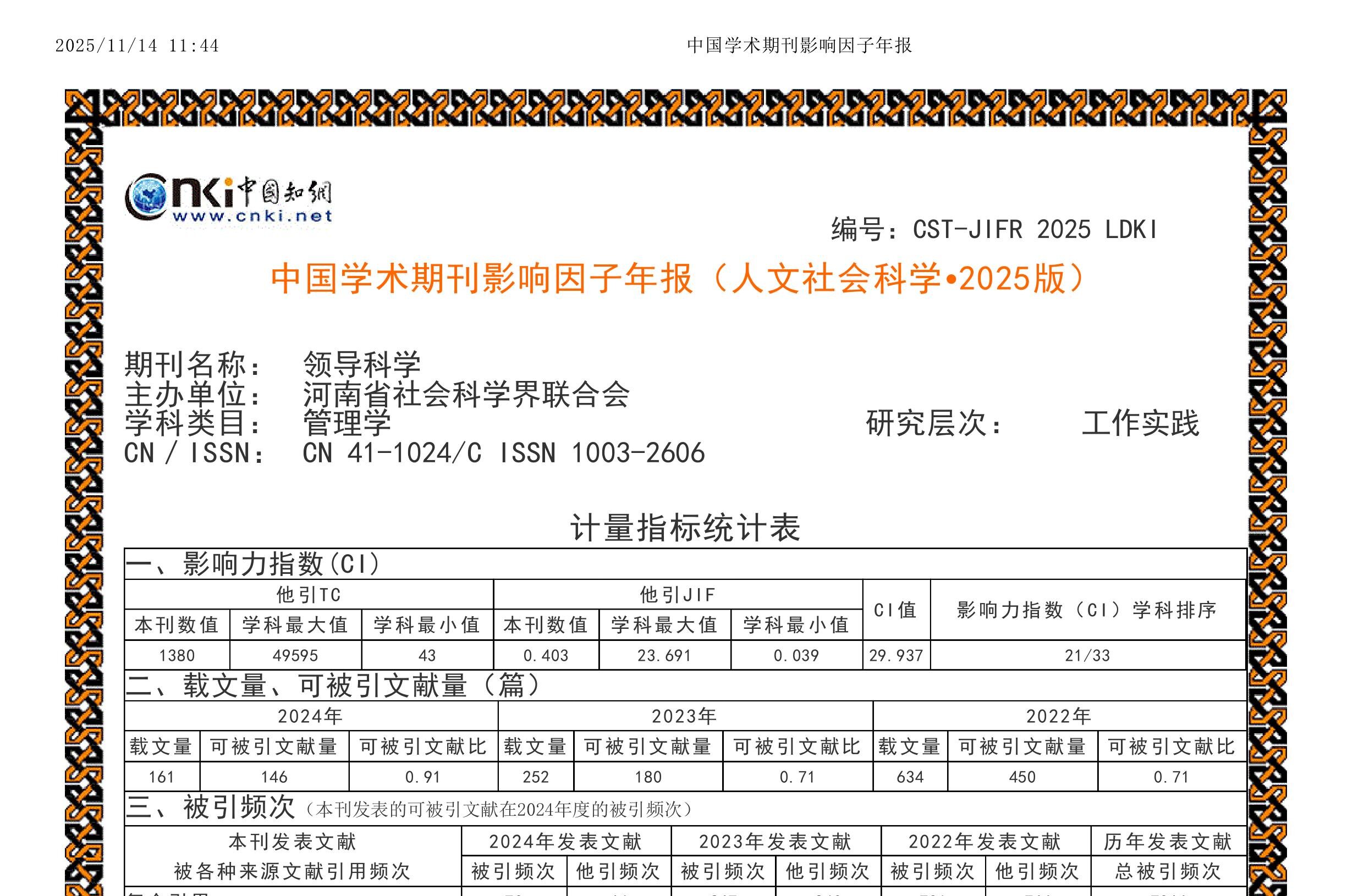 《领导科学》杂志影响因子显著提升